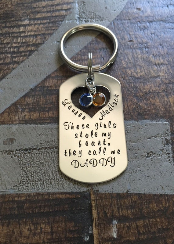 This Girl Stole My Heart Keychain Daddy Keychain Handstamped Keychain Gift for New Dad Dad Keychain These Girls Stole my Heart Fathers Day