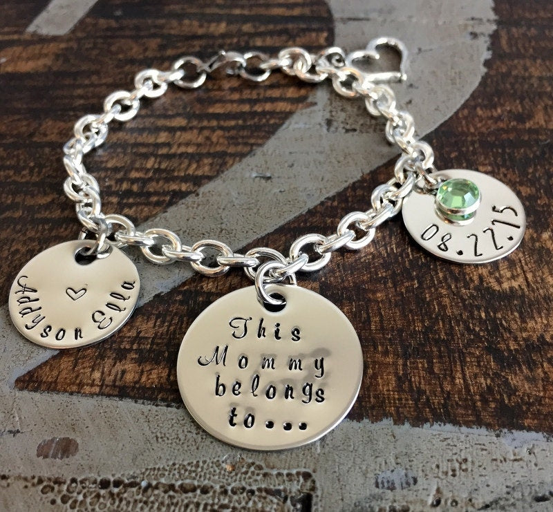 This Mommy belongs to Bracelet Mommy Gift Push Present New Mom Gift Handstamped Bracelet Mothers Day Gift Mom Jewelry Charm Bracelet