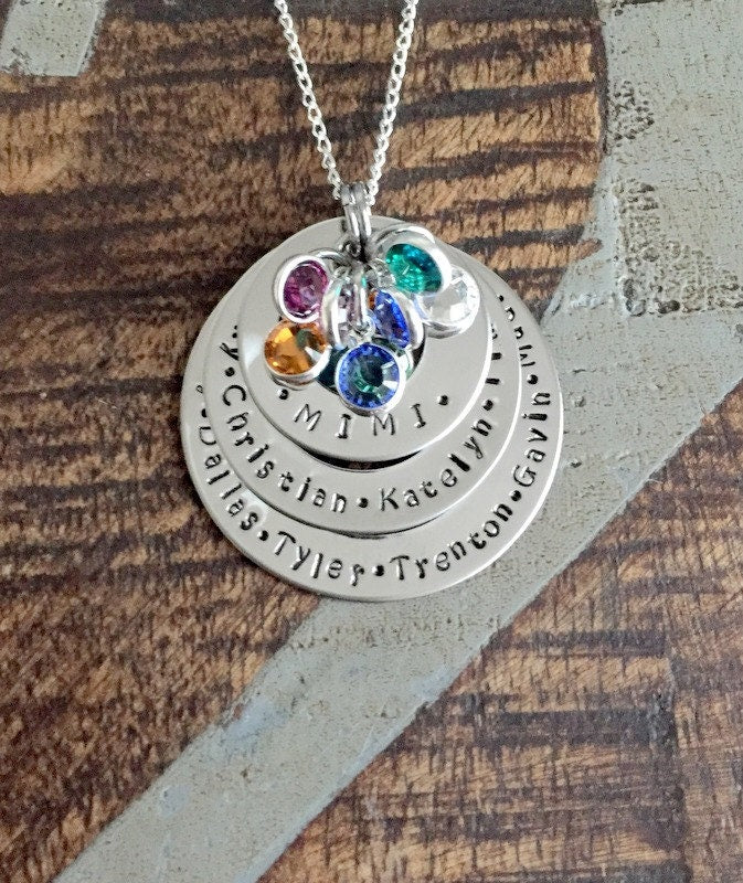 Personalized Necklace Mothers Day Gift Customized Washer Necklace Birthstone Necklace Mimi Necklace Handstamped Necklace Mom Necklace