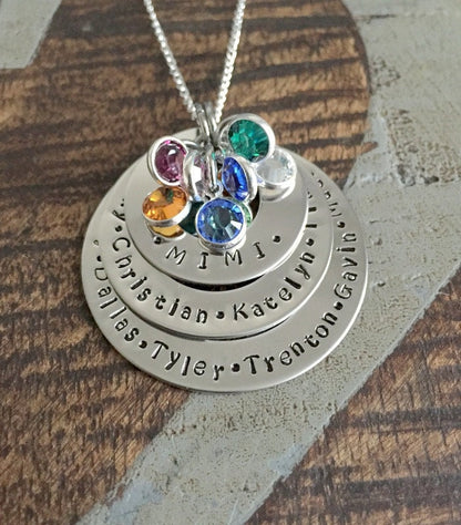 Personalized Necklace Mothers Day Gift Customized Washer Necklace Birthstone Necklace Mimi Necklace Handstamped Necklace Mom Necklace