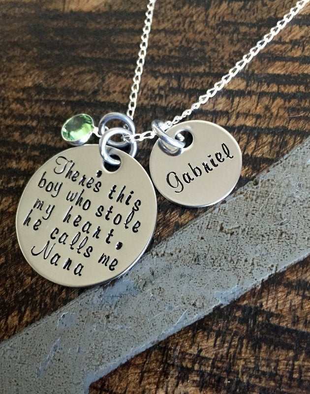 Nana Necklace There's this boy who stole my heart Handstamped Necklace Personalized Jewelry Mothers Day Gift Custom Necklace Mom Gift