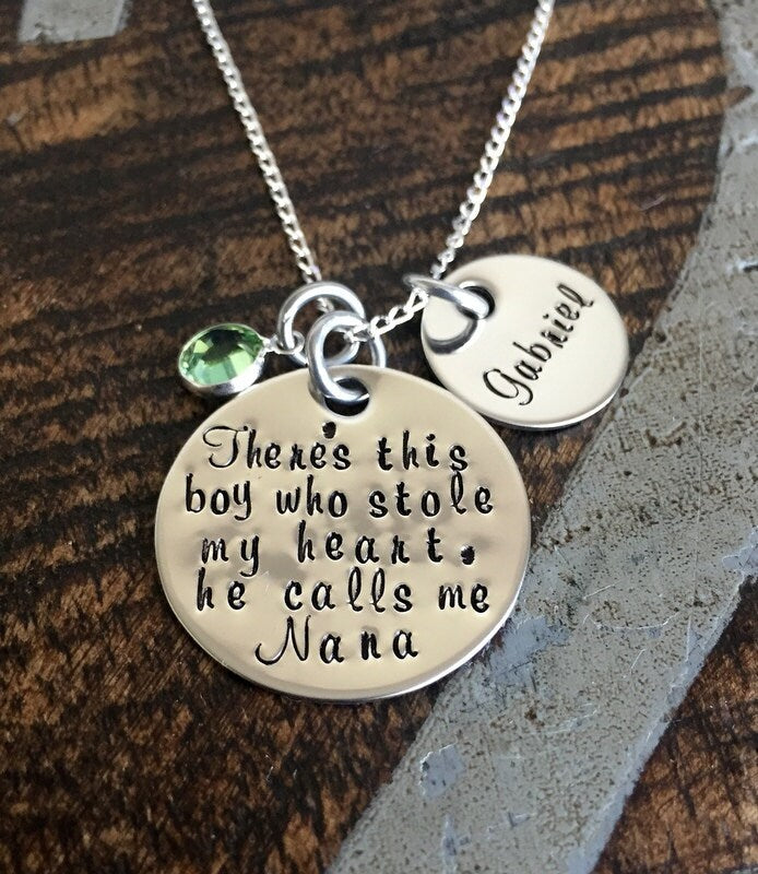 Nana Necklace There's this boy who stole my heart Handstamped Necklace Personalized Jewelry Mothers Day Gift Custom Necklace Mom Gift