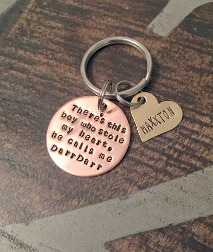Nana Keychain There's this boy who stole my heart Handstamped Keychain Personalized Keychain Mothers Day Gift Custom Keychain Mom Gift