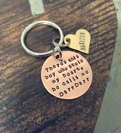 Nana Keychain There's this boy who stole my heart Handstamped Keychain Personalized Keychain Mothers Day Gift Custom Keychain Mom Gift