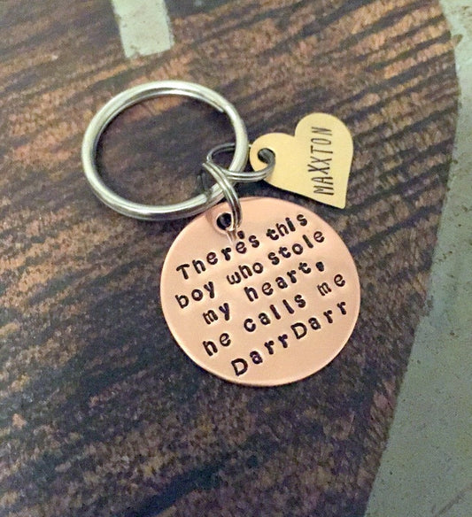 Nana Keychain There's this boy who stole my heart Handstamped Keychain Personalized Keychain Mothers Day Gift Custom Keychain Mom Gift
