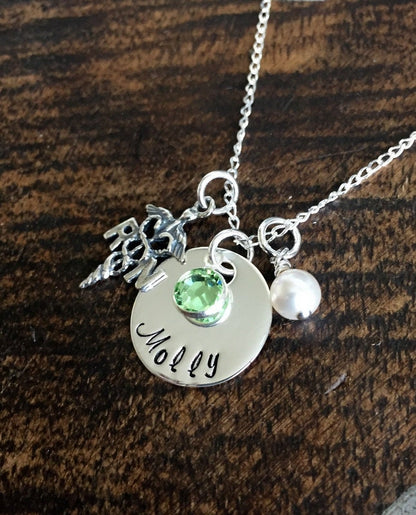 RN Necklace Personalized Nurse Necklace Hand Stamped Necklace Custom Neckace LPN Necklace Nurse Graduation Nurse Charm Gift for Nurse
