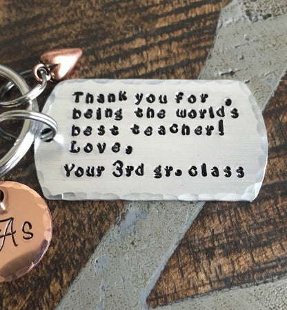 Teacher Keychain Gift for Teacher Teacher Appreciation Name Keychain End of Year Gift Teacher Gift Handstamped Keychain Copper Keychain