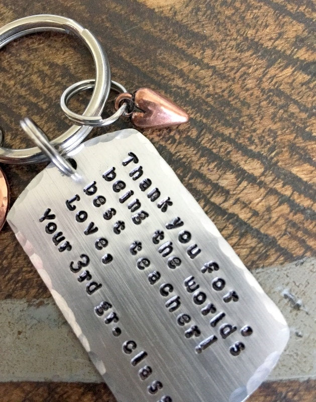 Teacher Keychain Gift for Teacher Teacher Appreciation Name Keychain End of Year Gift Teacher Gift Handstamped Keychain Copper Keychain