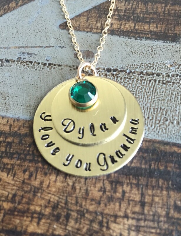 Grandma Necklace Handstamped Necklace Gold Necklace Gold Layered Necklace Birthstone Necklace Mothers Day Jewelry Gift for Mom