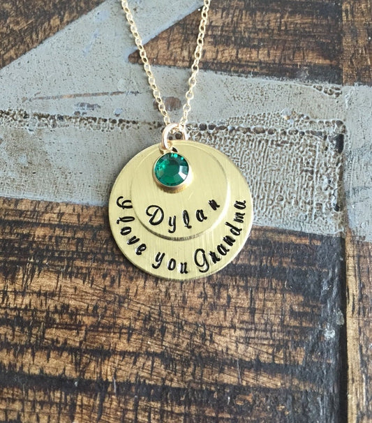 Grandma Necklace Handstamped Necklace Gold Necklace Gold Layered Necklace Birthstone Necklace Mothers Day Jewelry Gift for Mom
