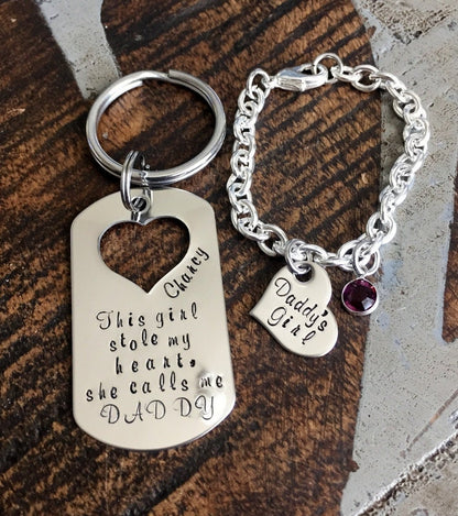 This Girl Stole My Heart Keychain Daddy Keychain Handstamped Keychain Gift for New Dad Dad Keychain Daddys Girl Bracelet Daddy Daughter Gift