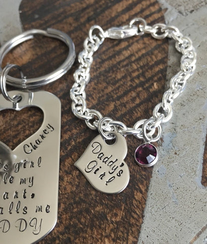 This Girl Stole My Heart Keychain Daddy Keychain Handstamped Keychain Gift for New Dad Dad Keychain Daddys Girl Bracelet Daddy Daughter Gift