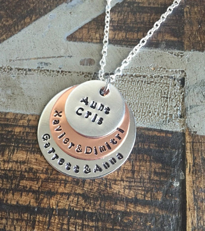 Aunt Necklace Auntie Necklace Handstamped Necklace Copper Jewelry Personalized Necklace Gift for Sister Gift for Aunt Mothers Day Gift