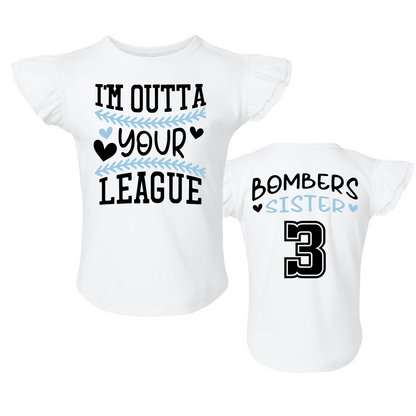 Outta Your League Bombers Sister Shirt, Black Bombers Sister Shirt, Georgetown Bombers Sister, Bombers Sister Ruffle Tee