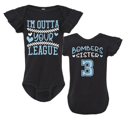 Outta Your League Bombers Sister Shirt, Black Bombers Sister Shirt, Georgetown Bombers Sister, Bombers Sister Ruffle Tee