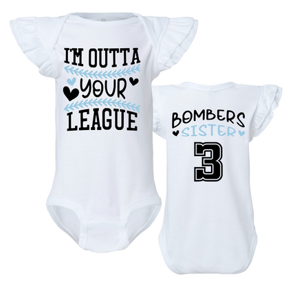 Outta Your League Bombers Sister Shirt, Black Bombers Sister Shirt, Georgetown Bombers Sister, Bombers Sister Ruffle Tee