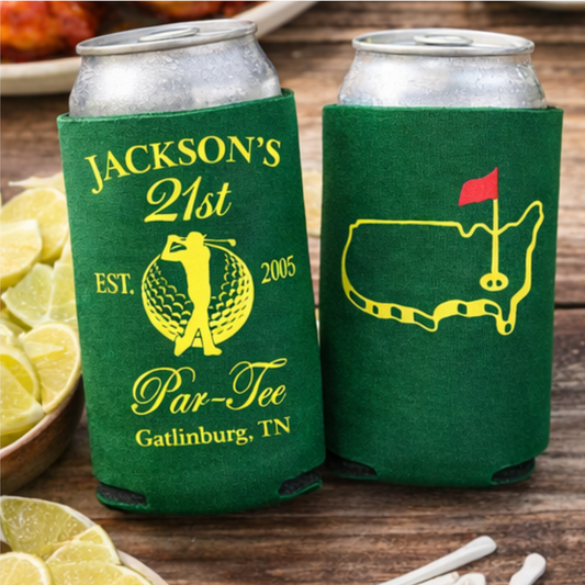 21st Birthday Golf Koozie | Par-Tee Can Cooler | Golfing Tournament Favor | Guys Trip Party Favor