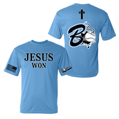 Blue Jesus Won Bombers Graphic Tee – Faith Streetwear Christian Shirt