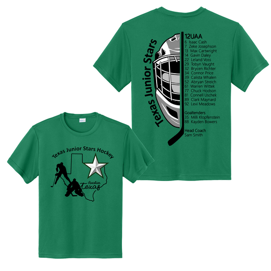 Texas Junior Stars Roster Shirt, Kelly Green 12AA Roster Shirt, Hockey Team Shirt