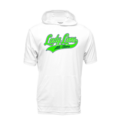 White sports jersey with 'Lady Lions All-Stars' text on a white background