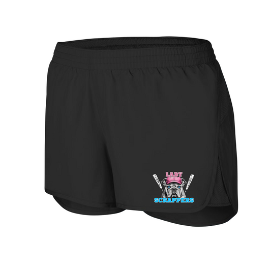 Womens Black Running Shorts, Lady Scrappers Shorts, Lady Scrappers Logo'd Shorts