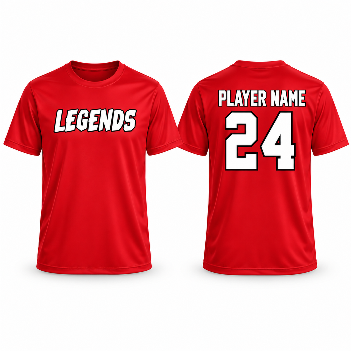 Leander Legends Men’s / Unisex Classic Performance Tee – Red — front design and optional name/number back example