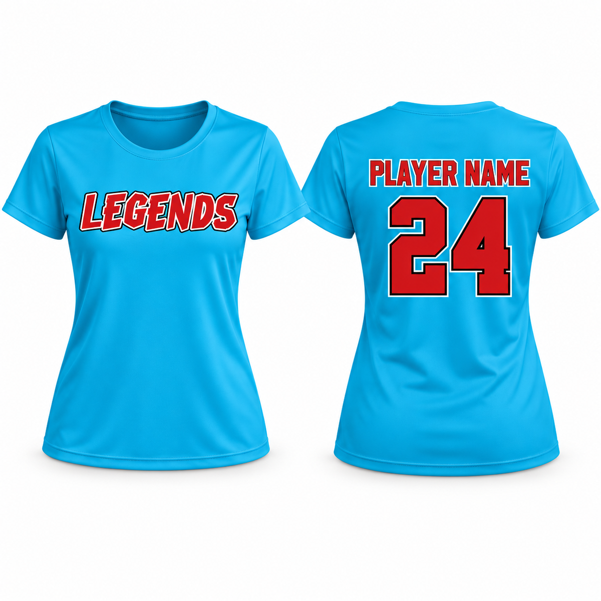 Leander Legends Women’s Classic Performance Tee – Electric Blue — front design and optional name/number back example