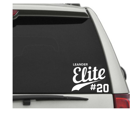 Elite Baseball Window Decal, Number Car Decal, Leander Elite Allstars Window Sticker