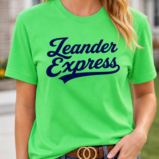 Leander Express Script Tee – Neon Green Bella and Canvas Shirt