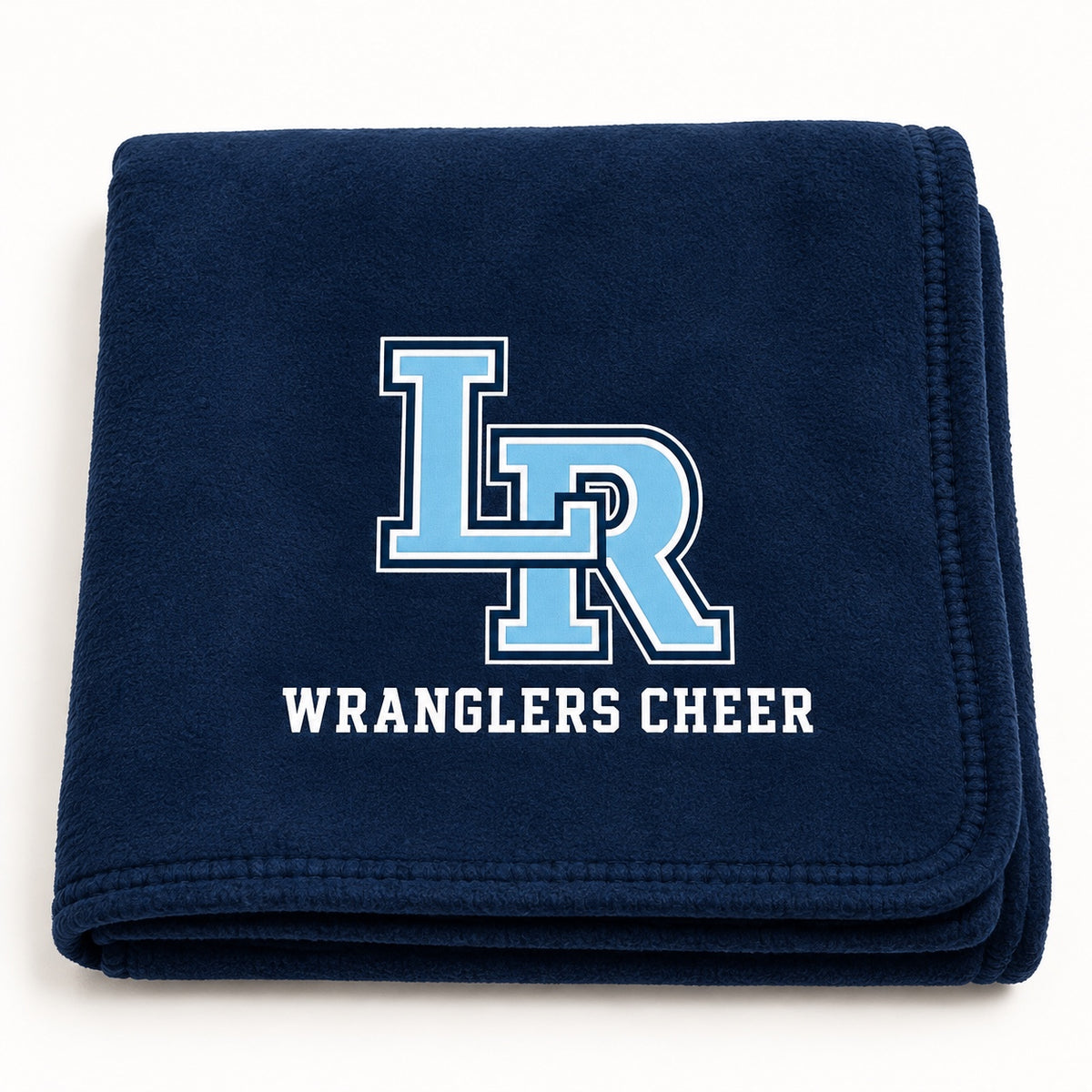Navy Legacy Ranch stadium blanket with interlocking LR logo and Wranglers Cheer lettering