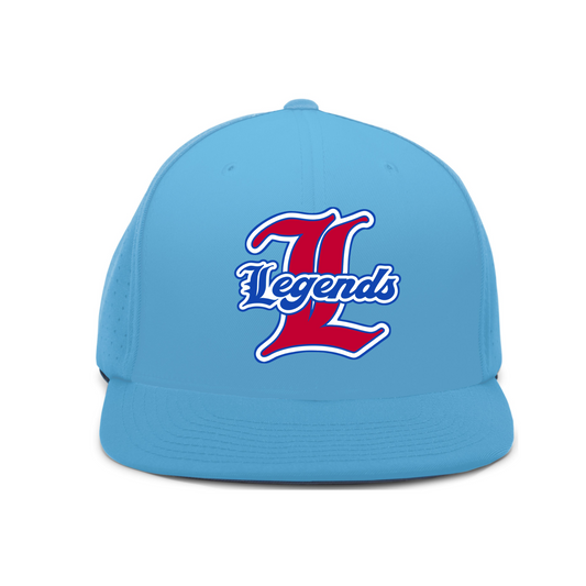 A light blue structured baseball cap with a flat brim, featuring a red and blue embroidered 'L Legends' logo on the front, set against a plain white background.