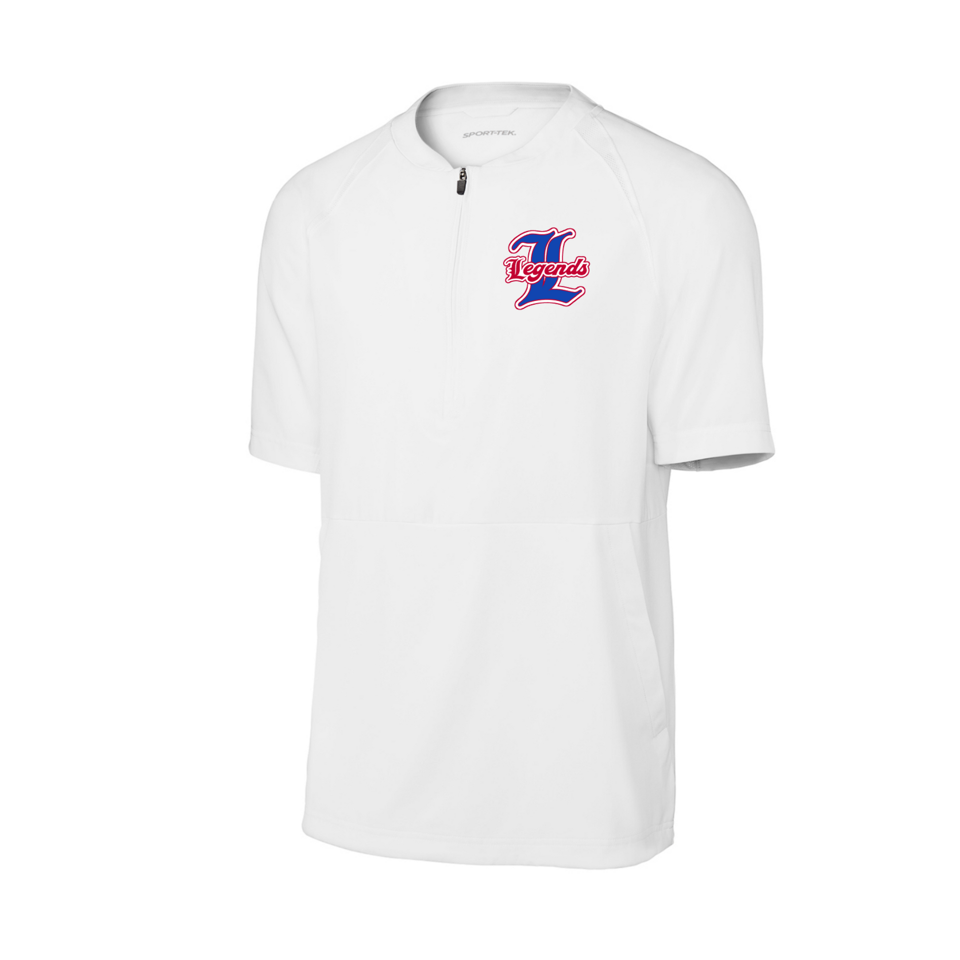 White t-shirt with a logo on the chest against a white background
