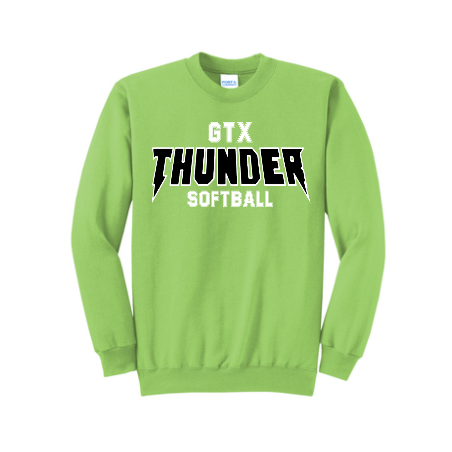 Gtx Thunder Softball Crewneck Sweatshirt, Lime Thunder Softball Sweatshirt, Georgetown Thunder Softball Shirt