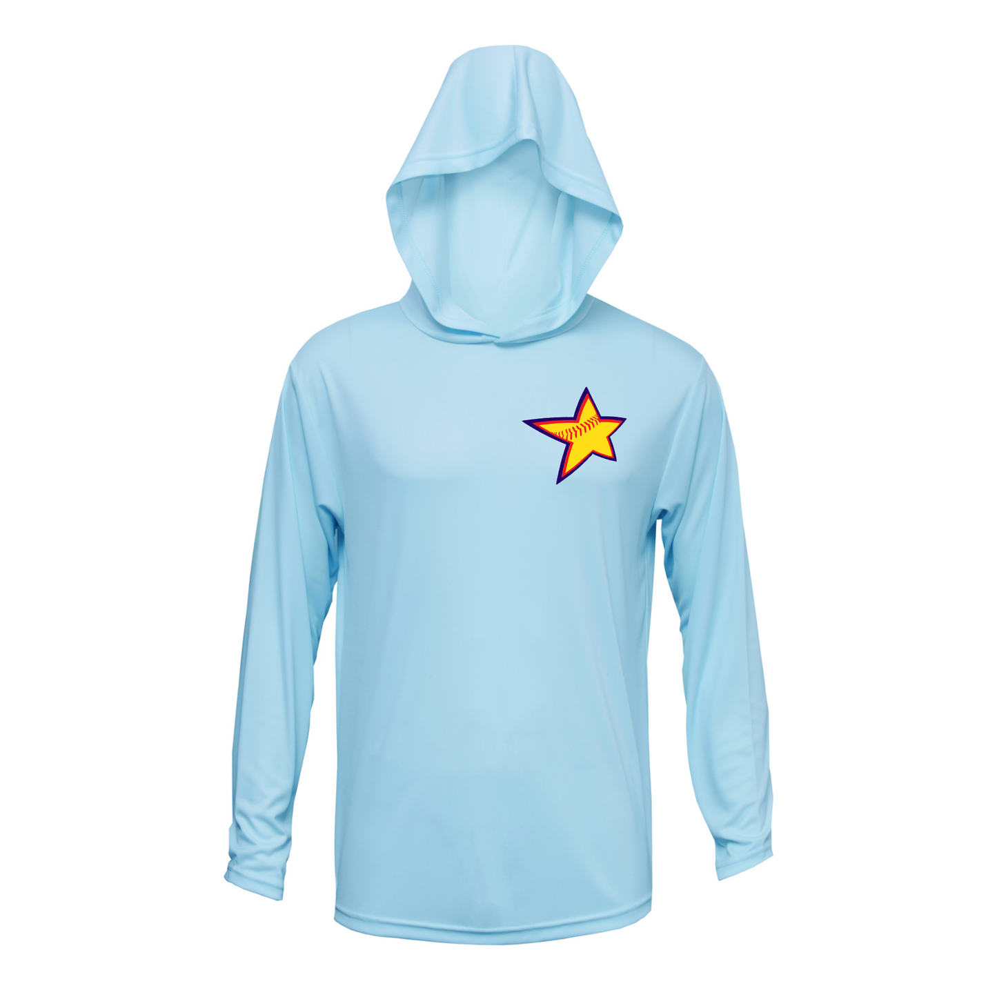 Starfire Blue DriFit Long Sleeve Hooded Shirt – Performance Softball Hoodie Tee with Starfire Logo