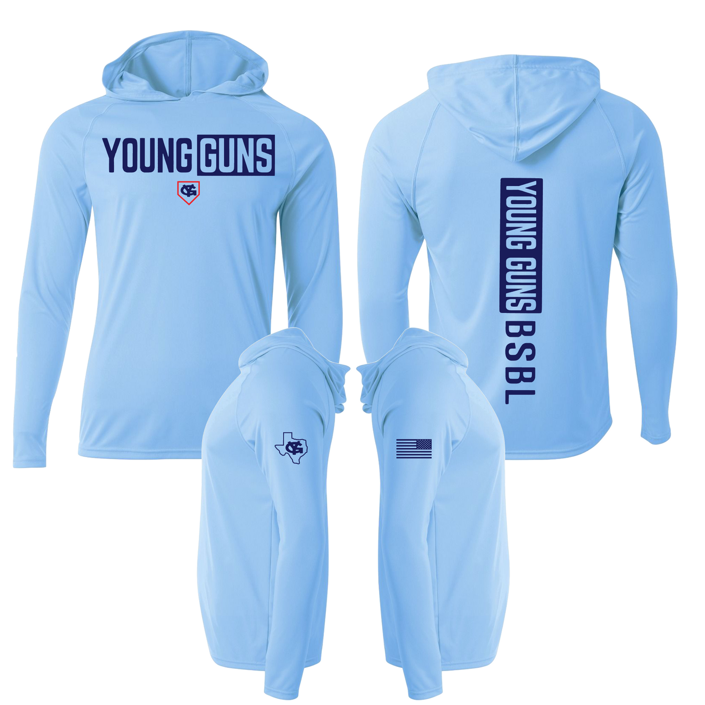 Short Sleeve Young Guns BSBL Hoodie Tee, Young Guns Baseball Spirit Wear, Young Guns Shirt