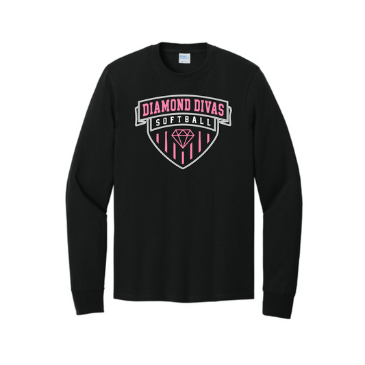 Black Diamond Divas Softball long sleeve shirt with pink and white shield team design