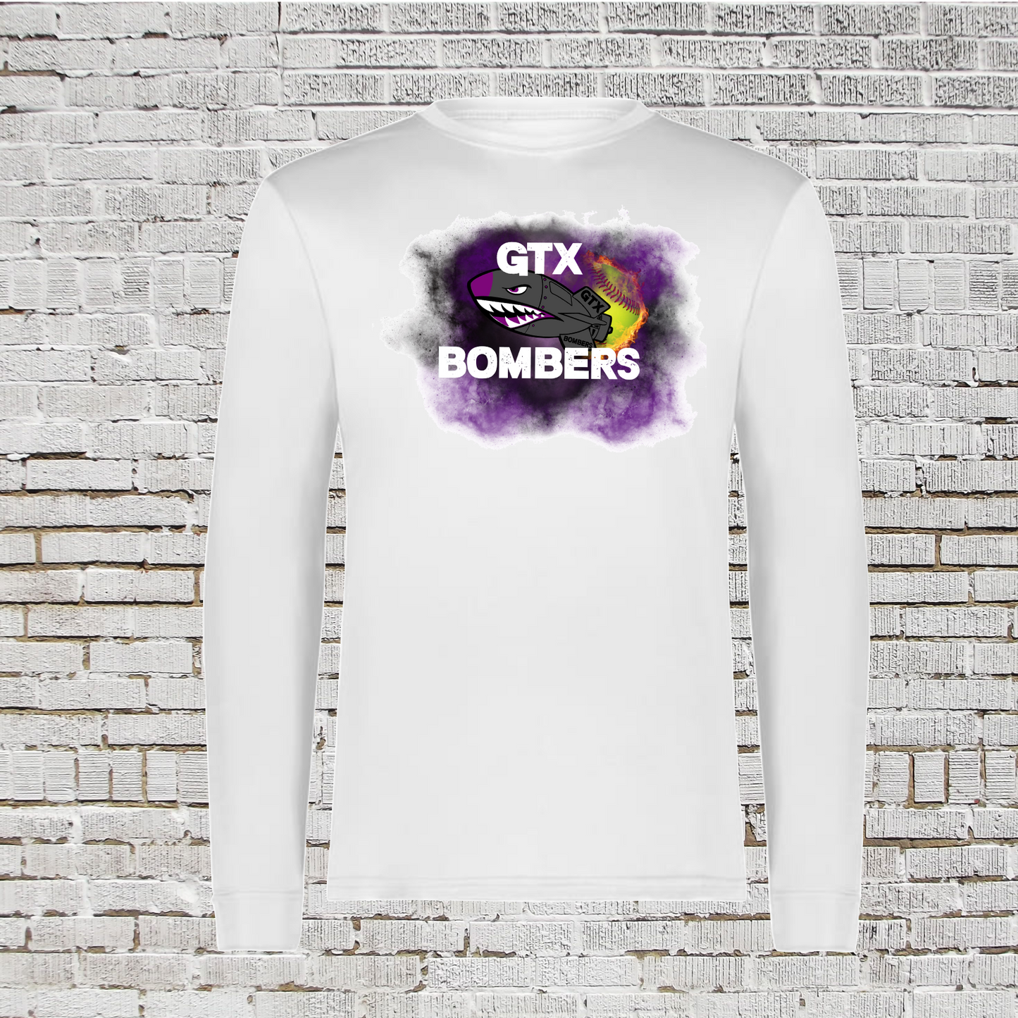 White GTX Bombers Softball Tee, White Bombers Softball Shirt, GTX Bombers Spiritwear