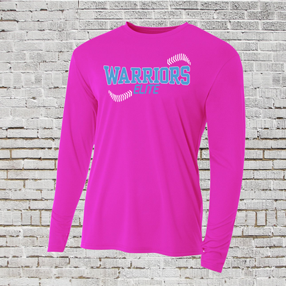 Warriors Elite Softball Tee, Hot Pink Warriors Softball Tshirt, Pink Long Sleeve Warriors Elite Tee