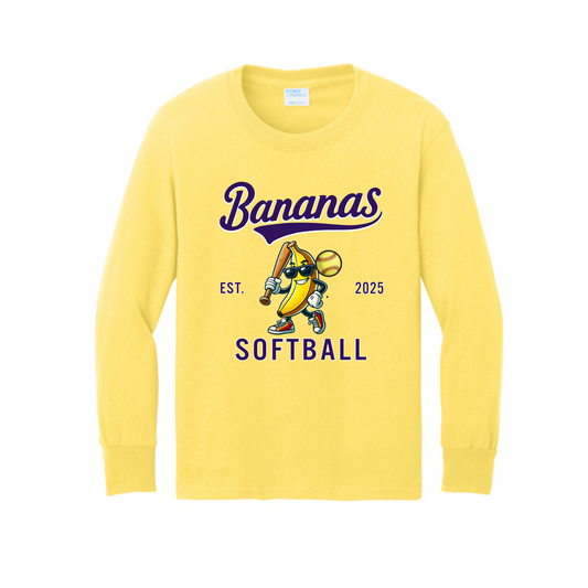 Yellow Bananas Softball Long Sleeve, Georgetown Bananas Spiritwear, Bananas Softball Tshirt