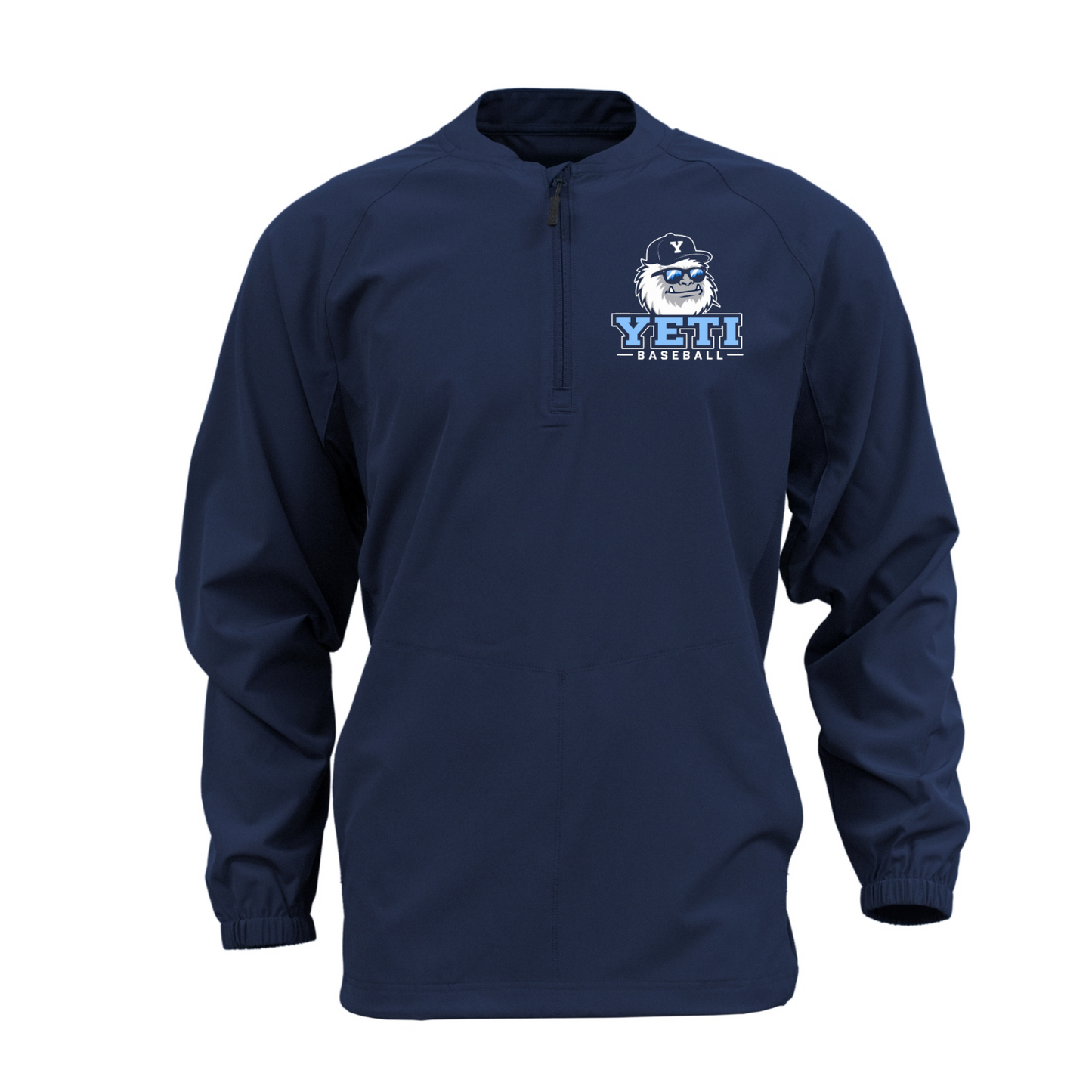 Navy long-sleeve shirt with a logo on the chest against a white background