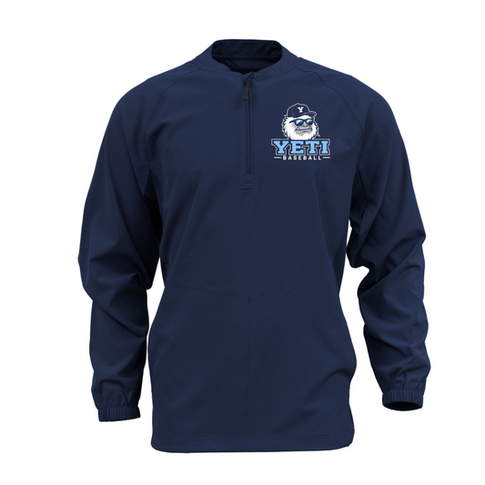 Navy long-sleeve shirt with a logo on the chest against a white background