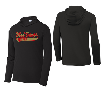 Mad Dawgs Baseball Long Sleeve Hoodie Tee, Red Baseball Hoodie Tee, Mad Dawgs Hoodie Tee