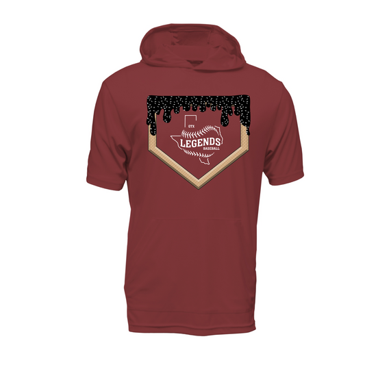 Maroon Hooded Legends Baseball, GTX Legends Short Sleeve Baseball Hooded Tee, Legends Baseball Spiritwear