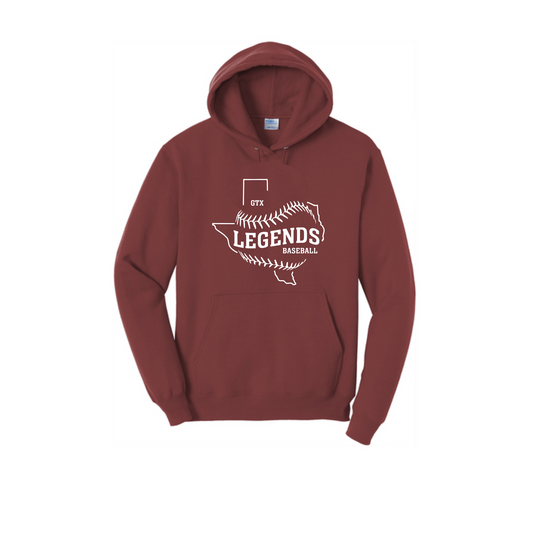 Maroon GTX Legends Hoodie, Legends Baseball Sweatshirt, Maroon Hoodie