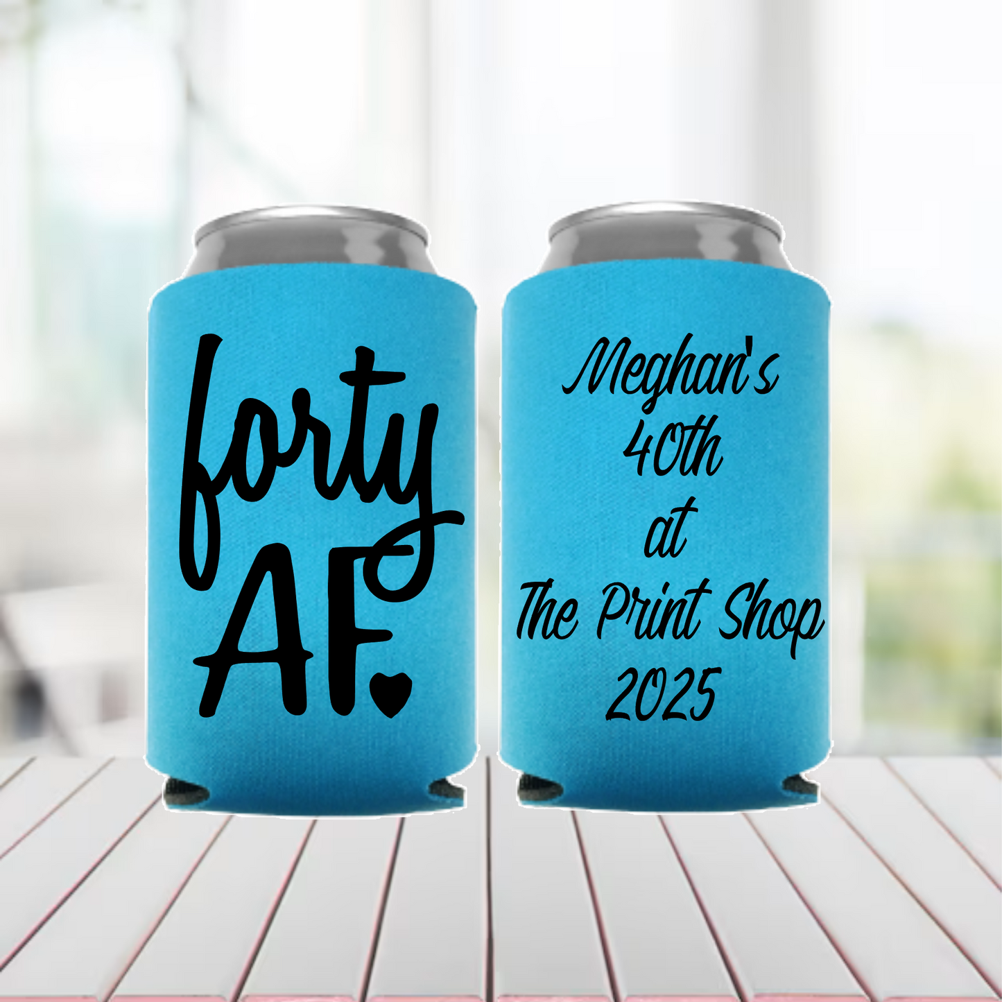 Forty AF Can Coolers | Personalized 40th Birthday Party Beer/Soda Can Hugger | Beach Vacation | Girls Trip | Fabulous 40th party favor