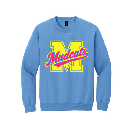 Blue sweatshirt with 'Mudcats' and 'M' logo on a white background