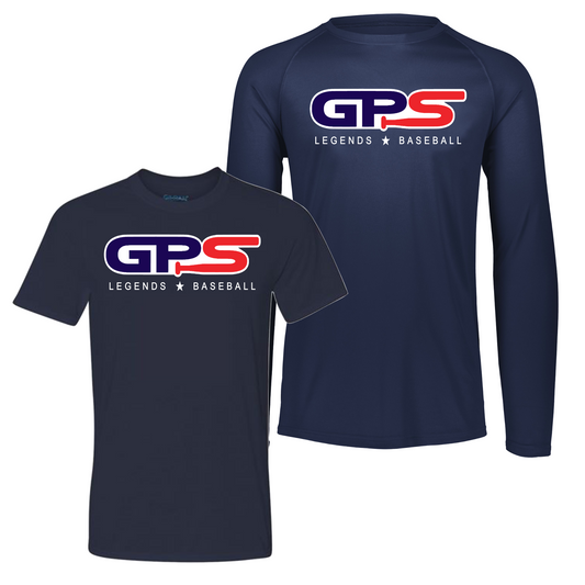 Navy GPS Legends Logo Shirt, GPS Navy Blue Tee, Legends Baseball Drifit