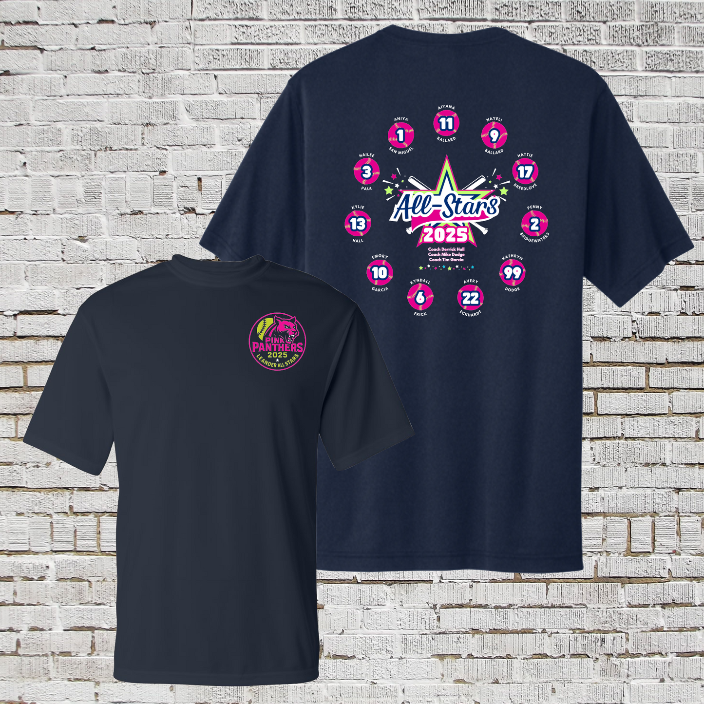 Summer 2025 Roster Pink Panthers Tshirt, Pink Panthers Spirit Wear, Leander Softball Allstars Tee
