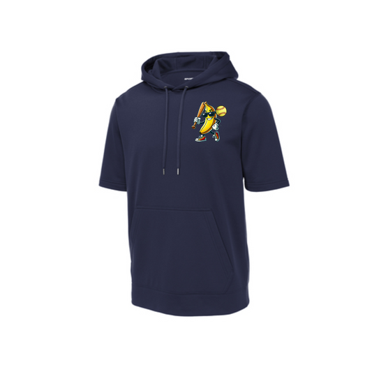 Sport Tek Fleece Bananas Softball Hoodie, Georgetown Bananas Softball Sweatshirt, Navy Bananas Logo'd Short Sleeve Sweatshirt