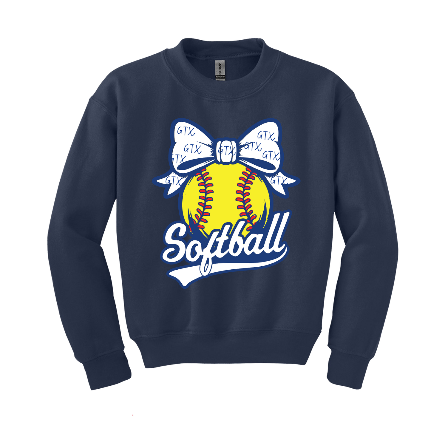 Softball Ribbon White Fleece, GTX Softball Sweatshirt, White Crewneck Sweatshirt